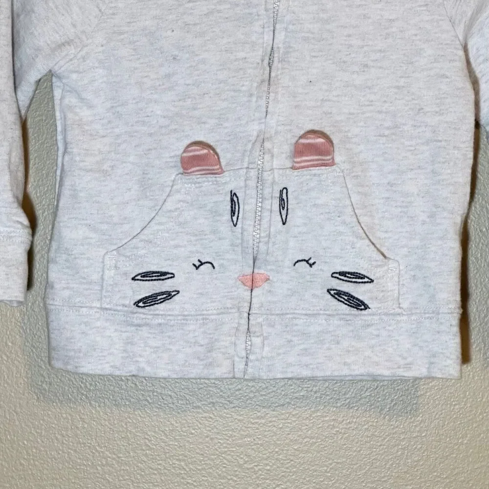 Baby Girl Full-Zip Gray Hoodie Sweatshirt Animal Carters Just One You Sz 12M